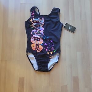 GK Black Leotard with Vibrant Star Accents